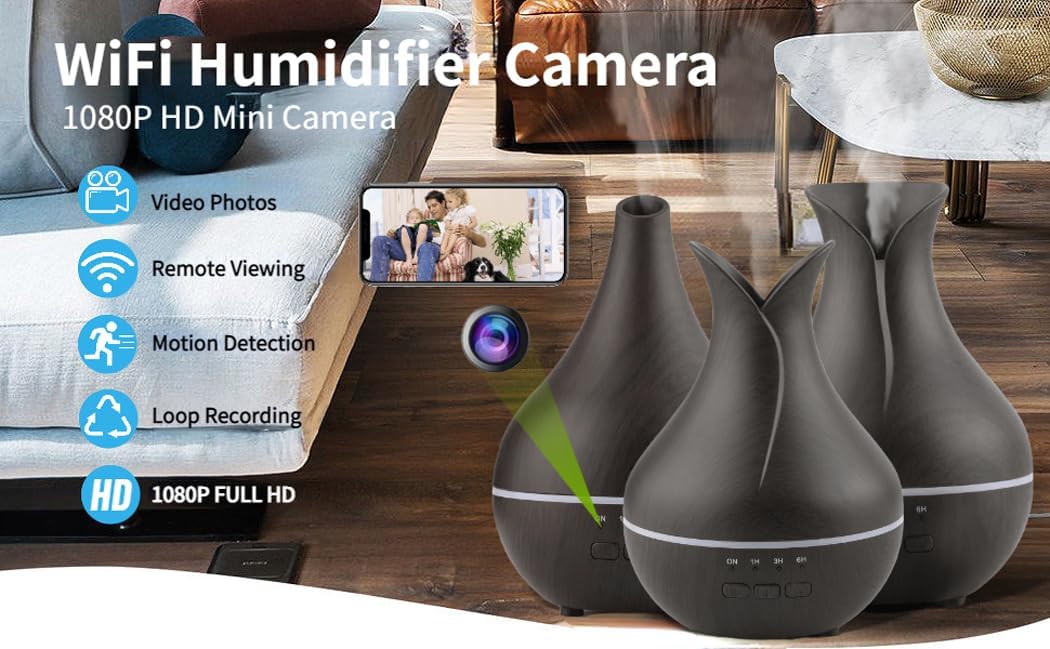 DGCHAMANGMAO Wireless-Hidden-SPY Air Humidifier Camera, Remote Control 1080P Full HD Nanny Cam with Motion Detection Alarm, Security Recording with Phone App Remote Control